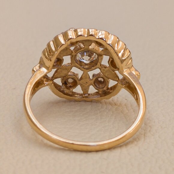 Vintage 14k Gold Rosette Ring · .25 ct Diamond + Opal Halo · Sz 6 ½ - Picture 10 of 16